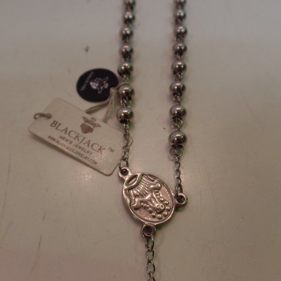 BNWT Black Jack $89 Stainless Steel Silver Color Rosary Prayer Beads - Picture 3 of 9